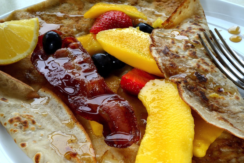 Breakfast Crepes With Fruit, Bacon & Maple Syrup - Sam Stern